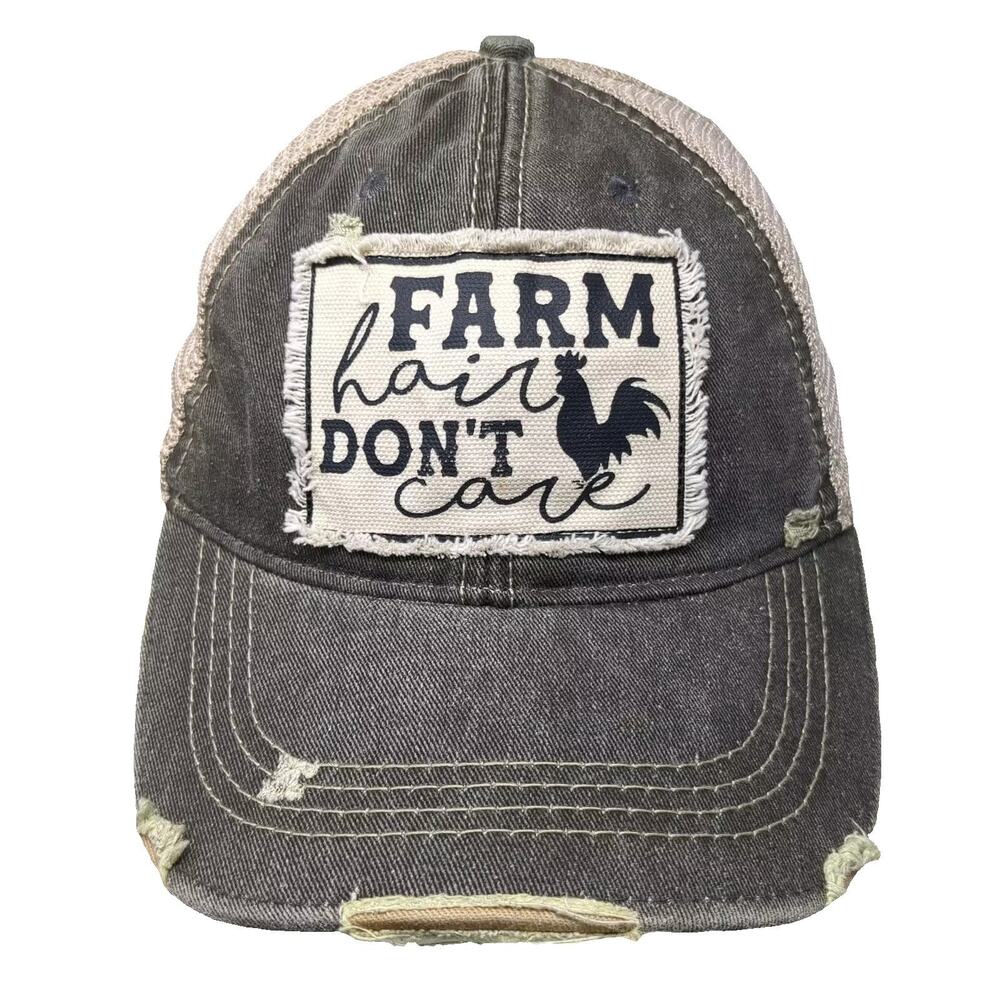 Indigo Soul Gray Trucker Hat OS Farm Hair Don't Care Rooster Snapback Frayed
